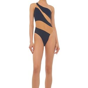 Norma Kamali Black Snake Mesh Mio - Paneled One-Piece Swimsuit - Large - NWT